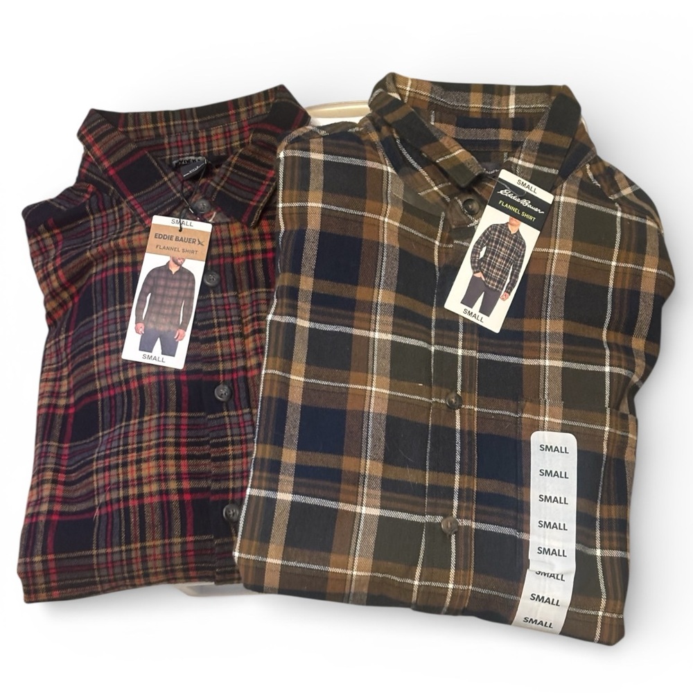 Eddie Bauer Men's Casual Flannel Plaid Shirts - Size S NWT 2 shirts